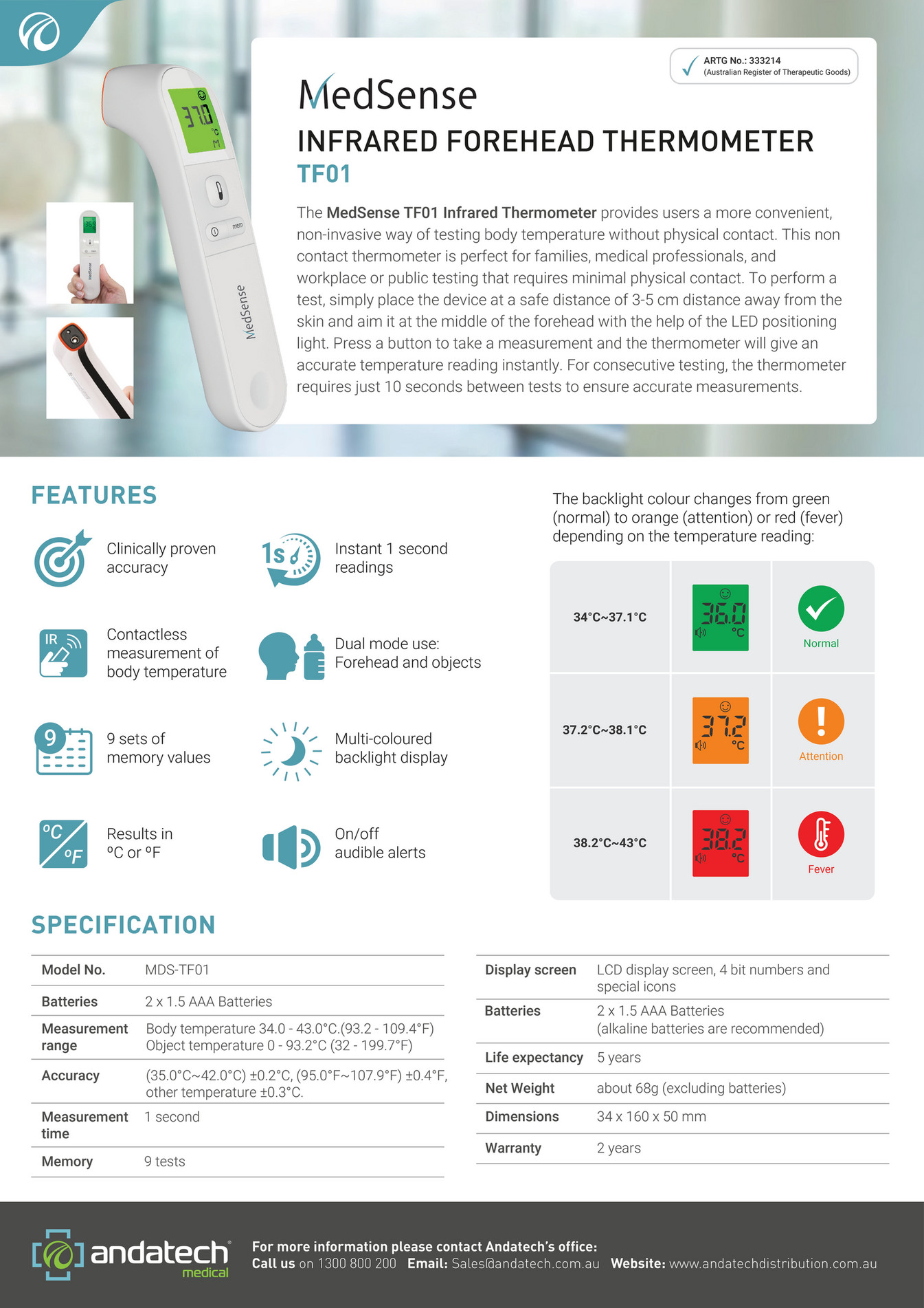 MedSense TF01 Infrared Thermometer for Forehead and Objects Fact