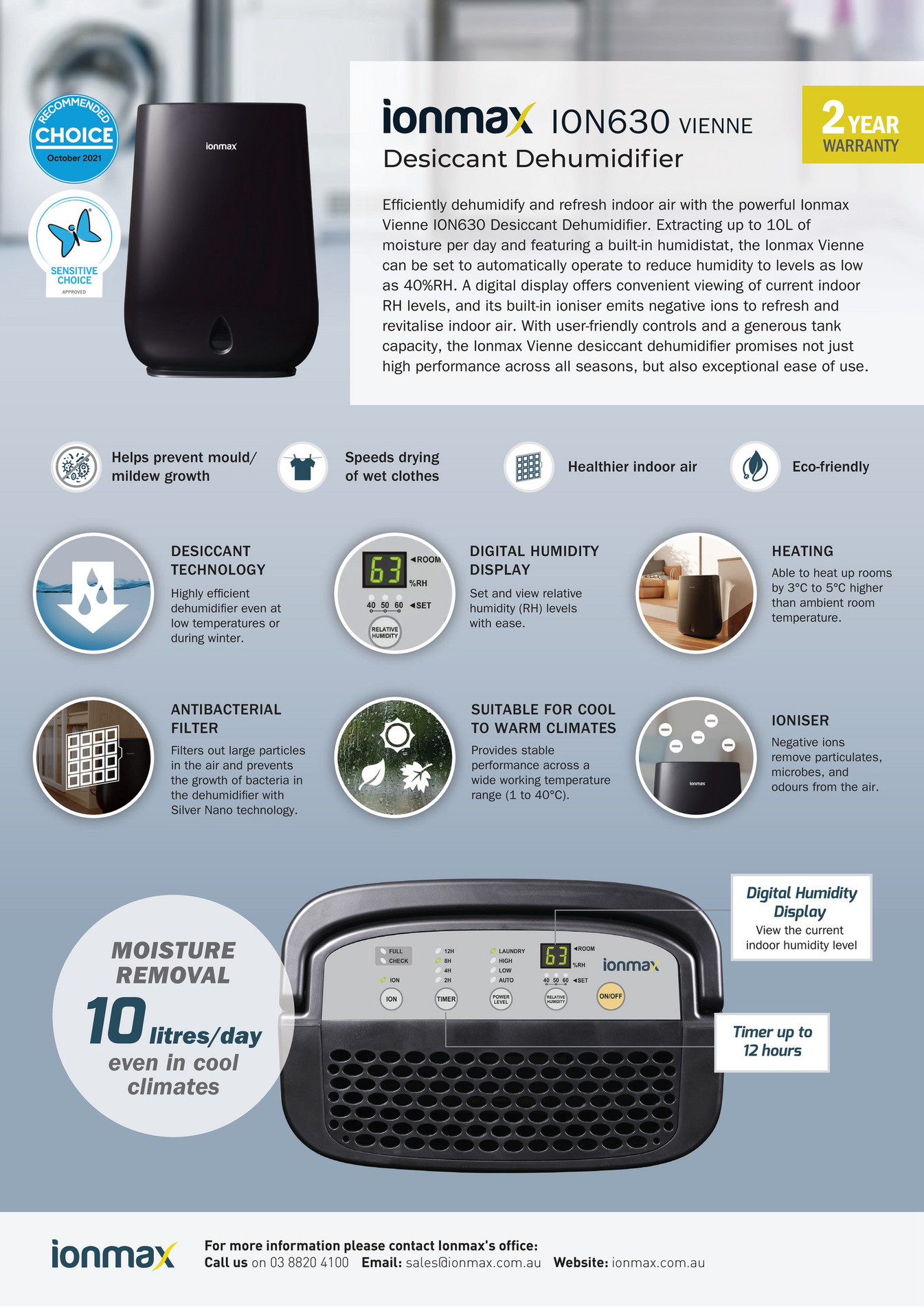 Andatech Ionmax Vienne Ion630 Desiccant Dehumidifier Fact Sheet