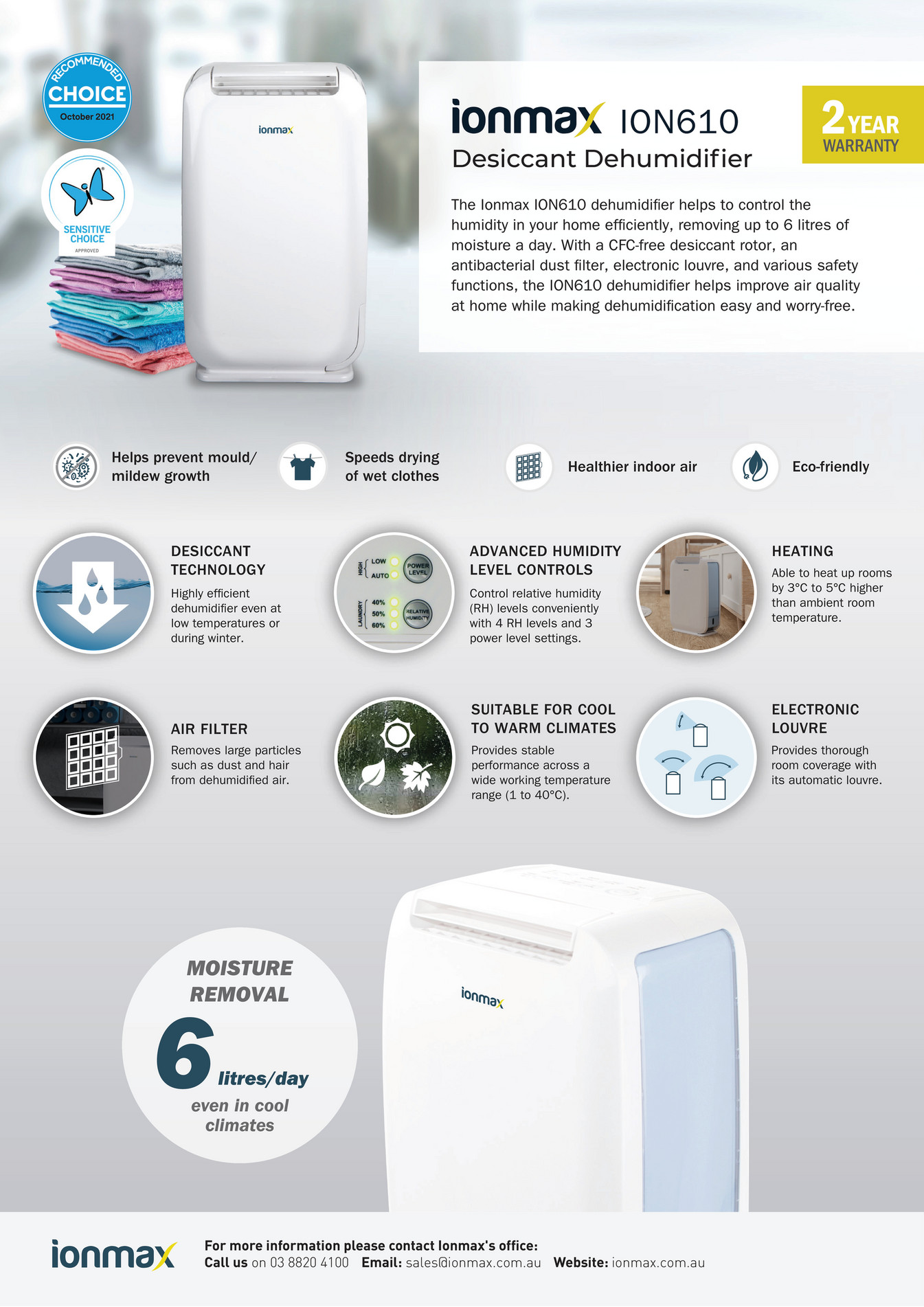 Andatech Ionmax Ion610 Desiccant Dehumidifier Brochure Page 1