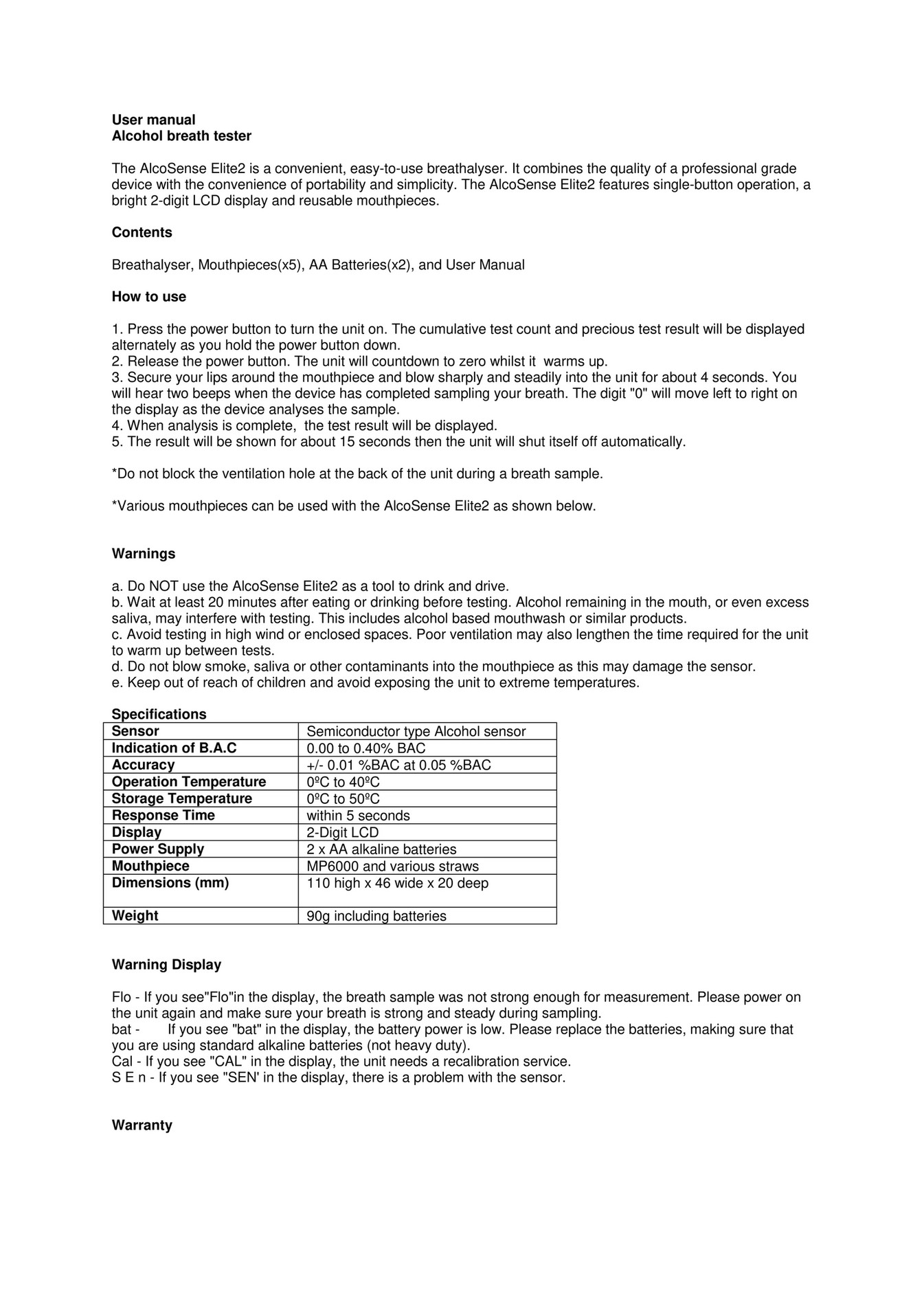 My publications - Alcosense Elite 2 Breathalyser Manual - Page 1 - Created  with Publitas.com.