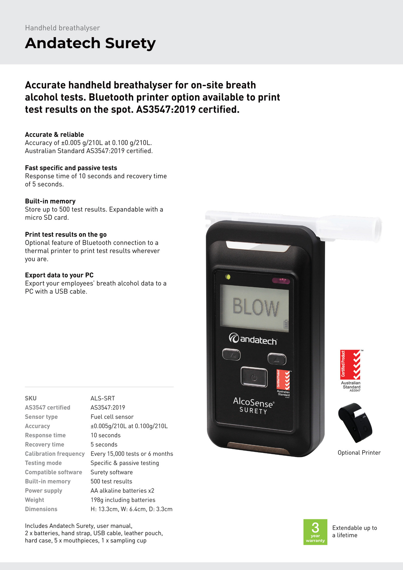 Andatech - Andatech Surety Industrial Breathalyser Fact Sheet - Page 1 ...