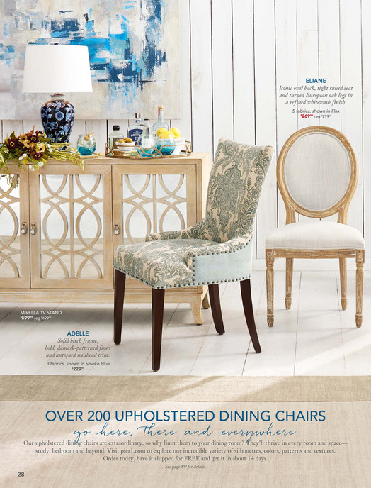 Pier 1 Imports September 2018 Mailer Carmilla Blue Damask Dining Eliane Iconic Oval Back Tight Raised Seat And Turned European Oak Legs In A Refined