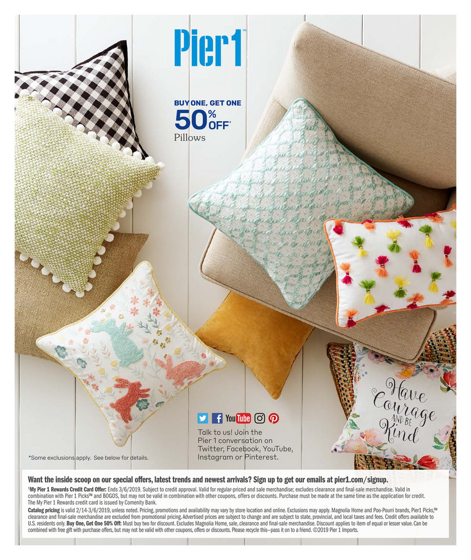 Pier 1 Imports February 2019 Mailer Pastel Floral Bunnies Pillow