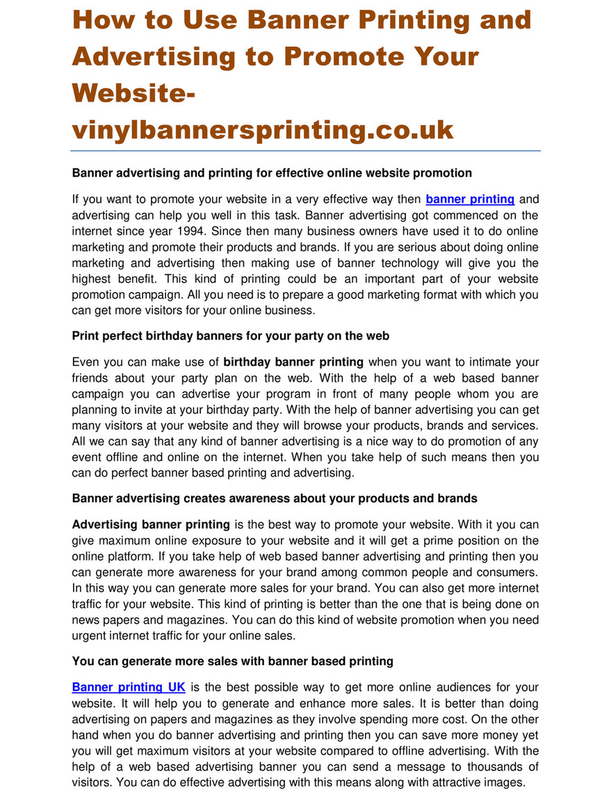 My Publications How To Use Banner Printing And Advertising To