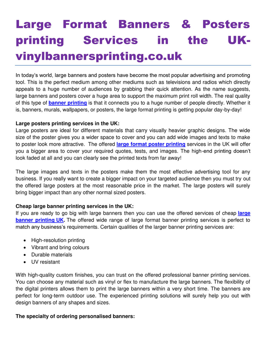 My Publications Large Format Banners Posters Printing Services