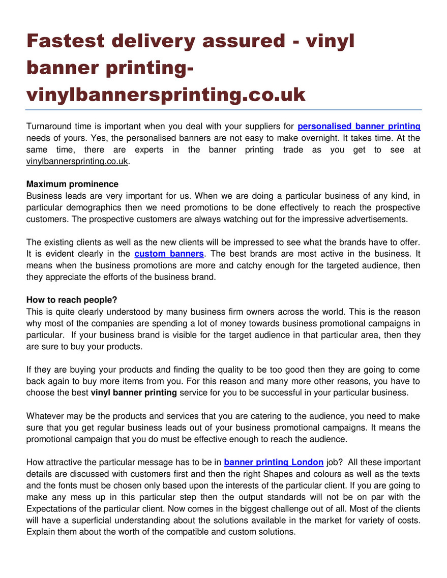My Publications Fastest Delivery Assured Vinyl Banner Printing