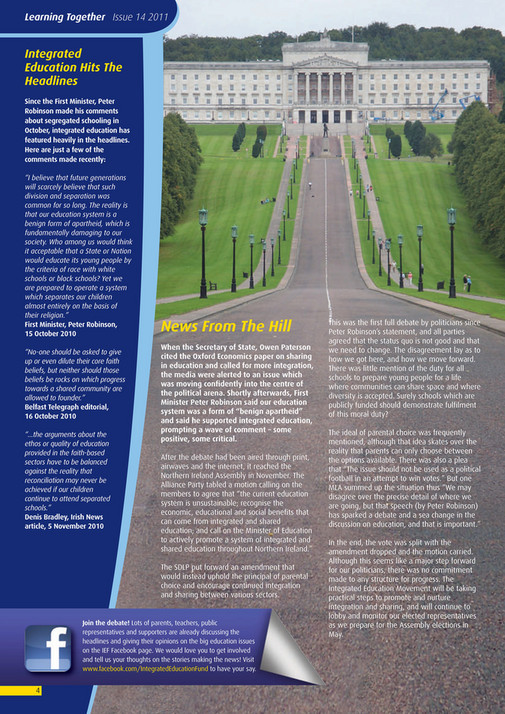 3 Education Issues That Will Have To Be Reconciled After >> Integrated Education Fund Learning Together Issue 14 Spring 2011 3 Education Issues That Will Have To Be Reconciled After >> Integrated Education Fund Learning Together Issue 14 Spring 2011