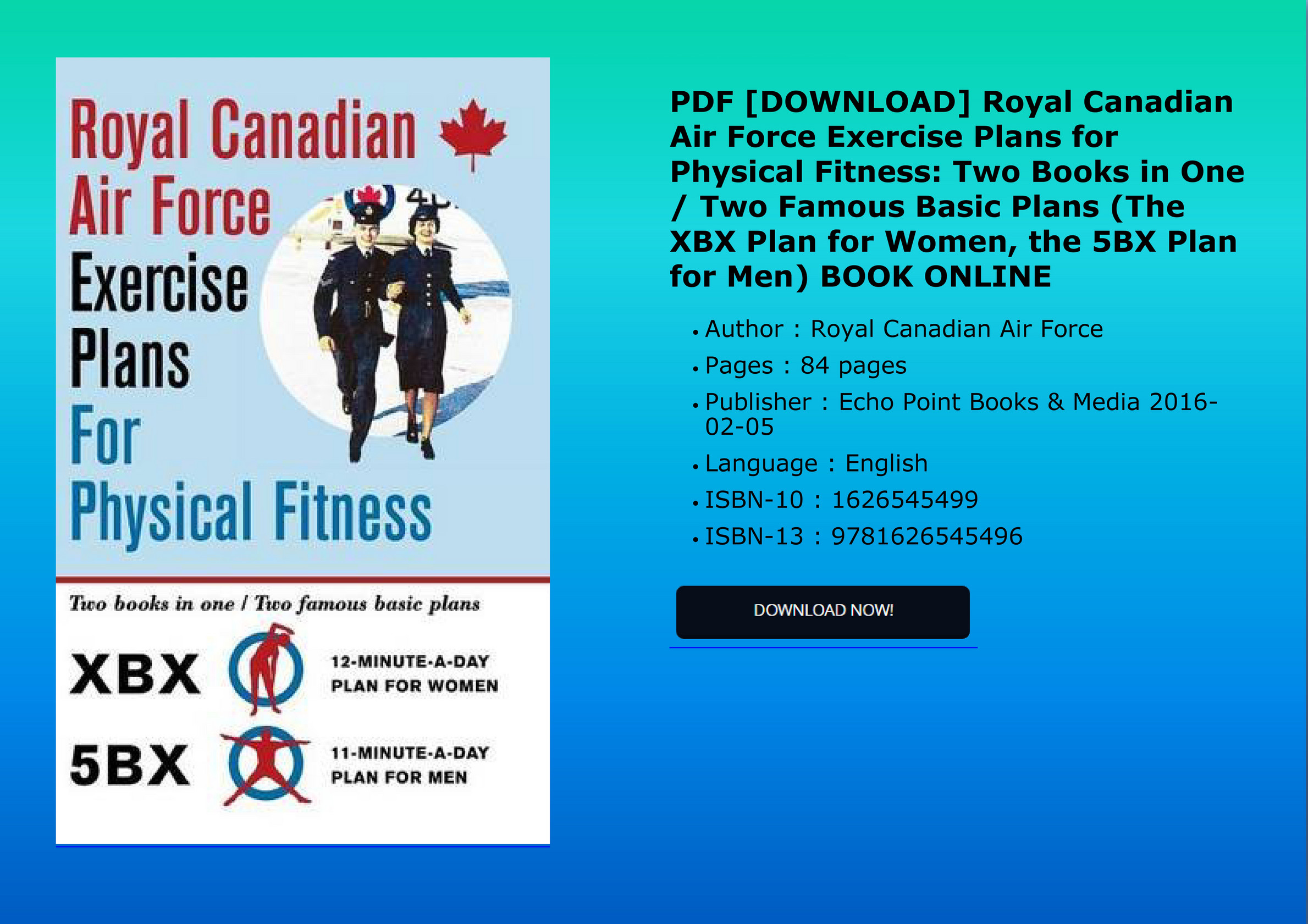 Royal Canadian Air Force Exercise Plans For Physical Fitness XBX 5BX