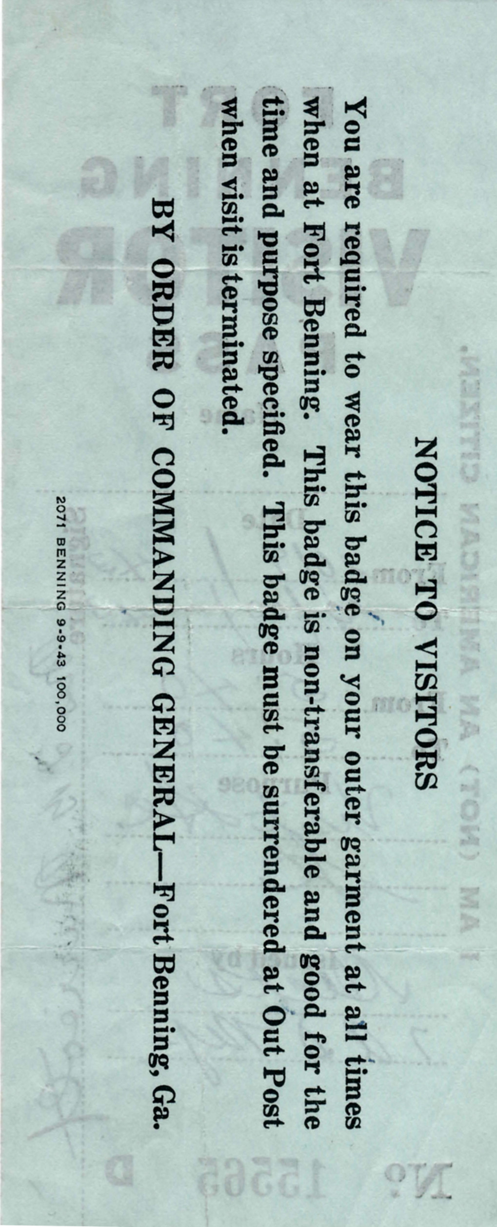 100943 Fort Benning Visitor Pass