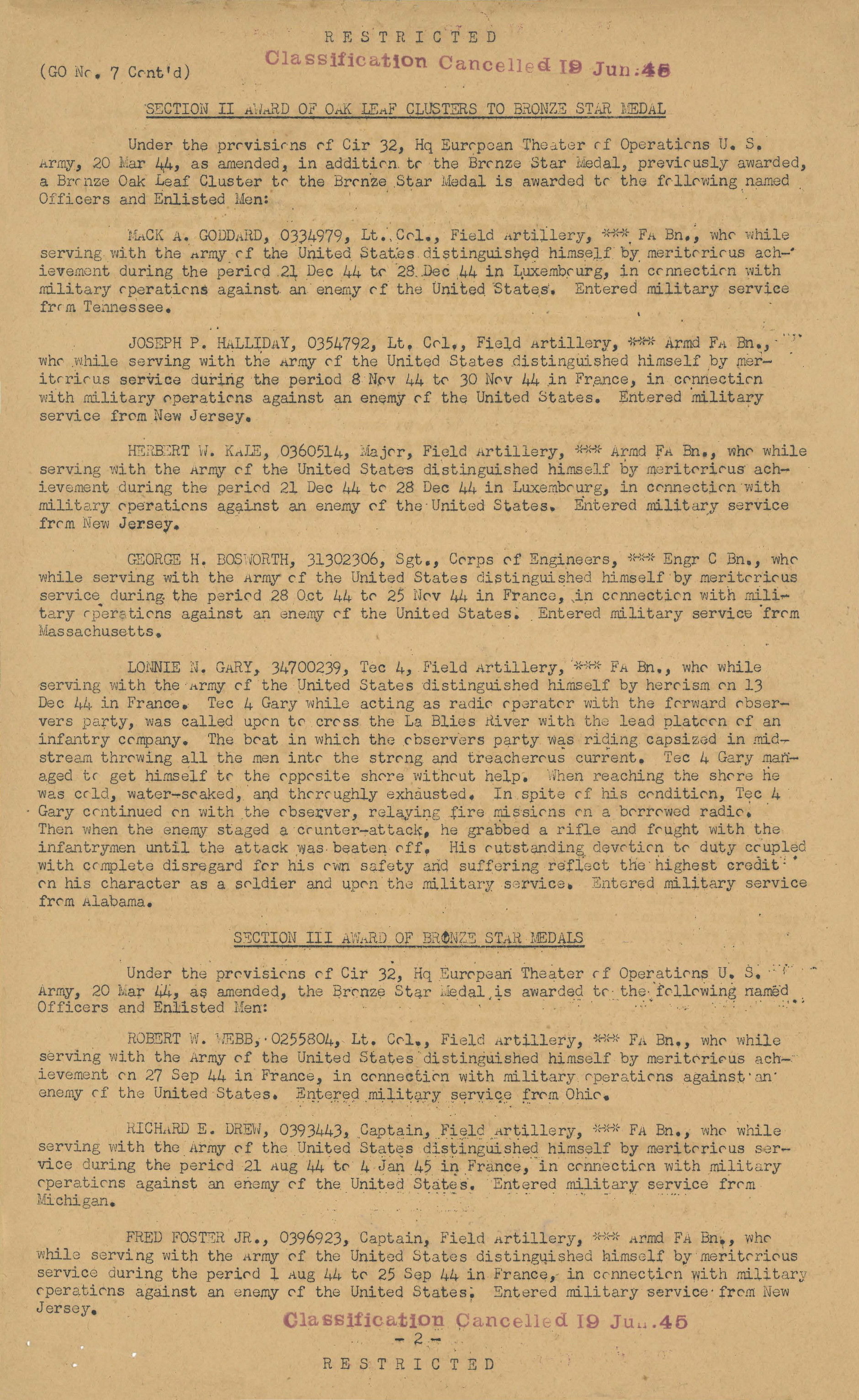244thfieldartillerybattalion Com General Order No 7 26 January 1945 Awards Page 1 Created With Publitas Com