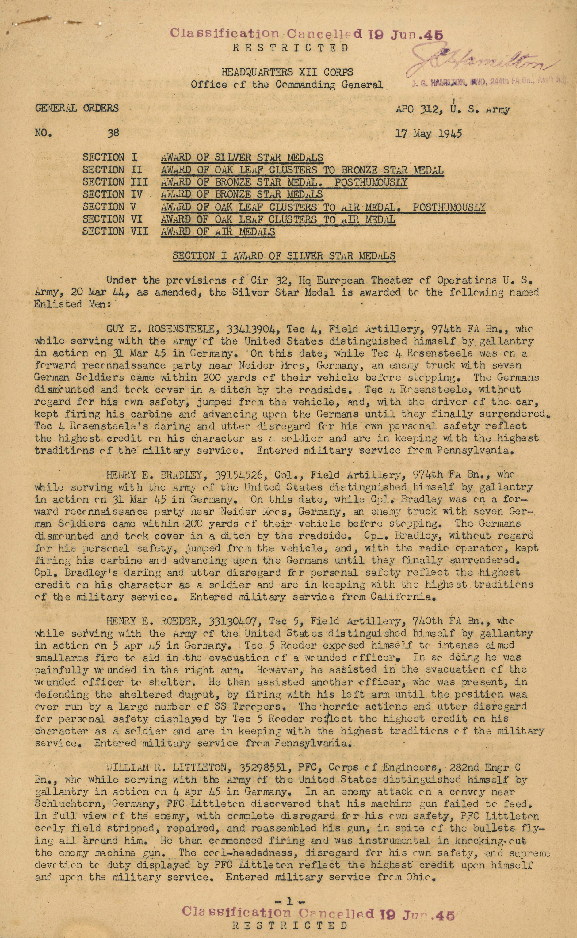 244thfieldartillerybattalion Com General Order No 38 17 May 1945 Awards Page 1 Created With Publitas Com