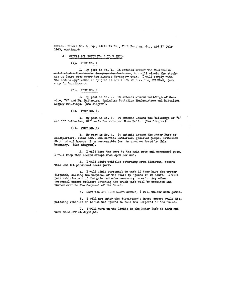 244thfieldartillerybattalion Com General Orders No 4 1943 July