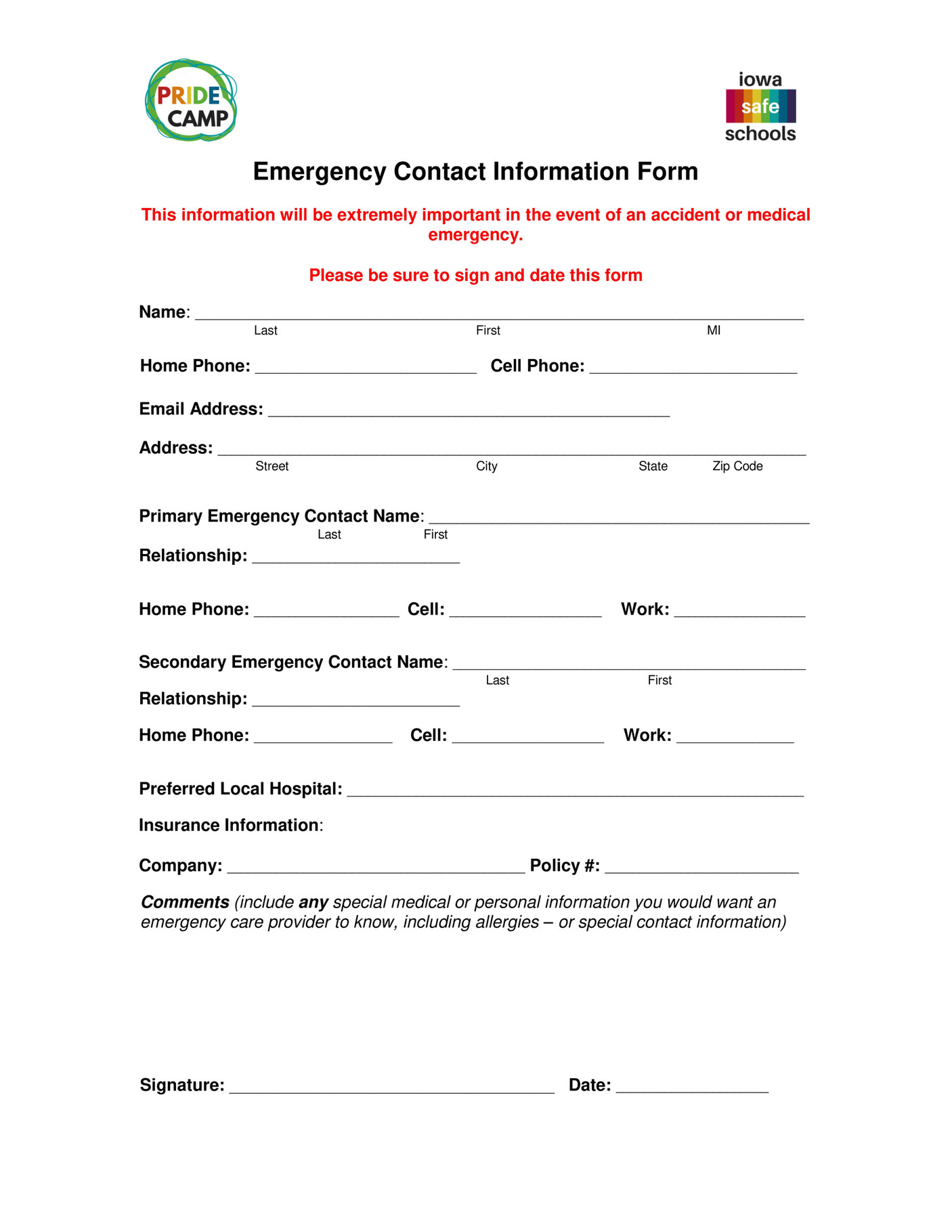 Emergency Contact Form Template Database My Xxx Hot Girl 6088