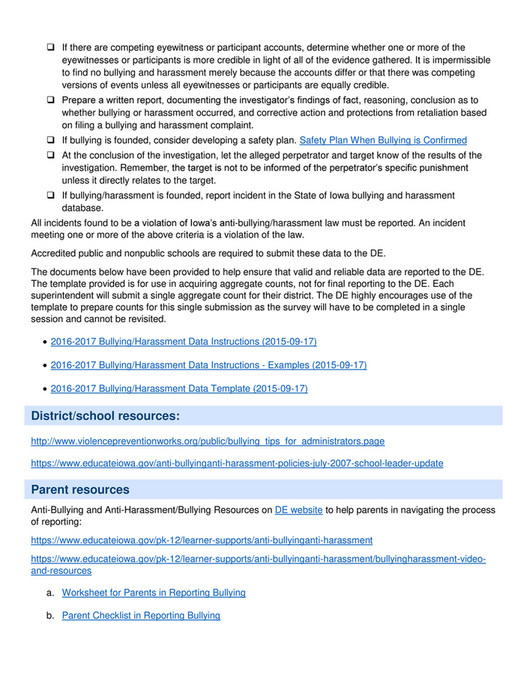 My publications - Bullying Investigation Checklist - Iowa - Page 1 ...
