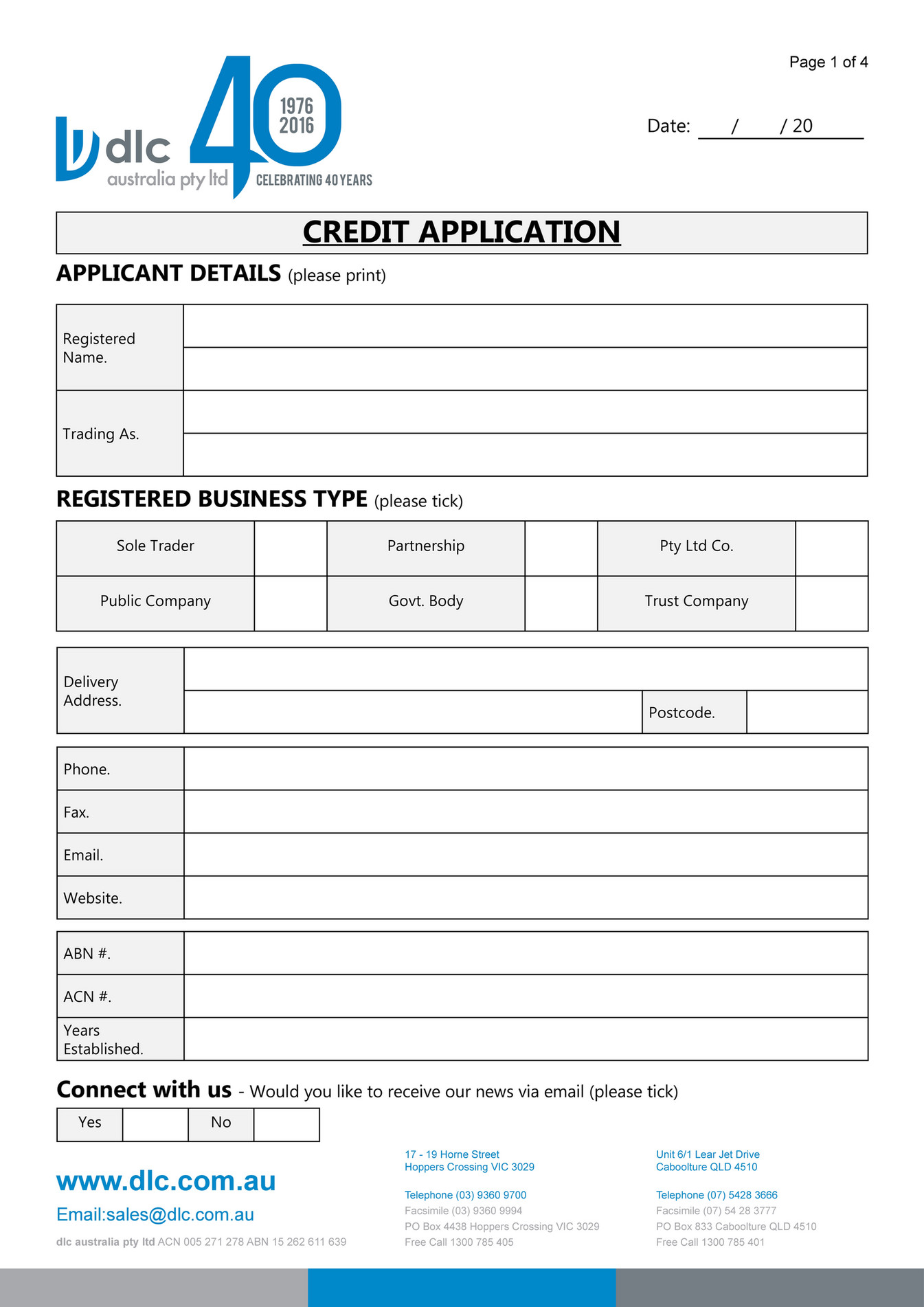 DLC Vet Pty Ltd Credit Application