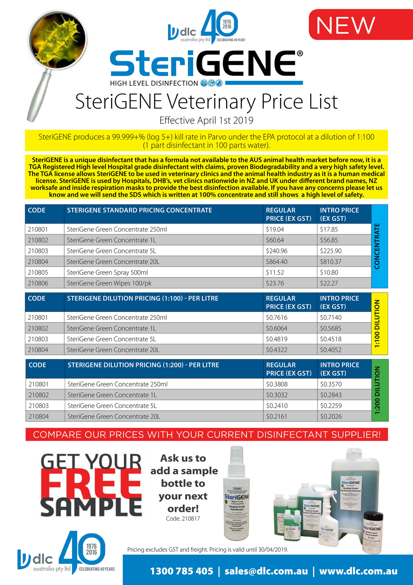 DLC Vet Pty Ltd SteriGENE_Vet_Price List_Jan 2019 Page 1 Created