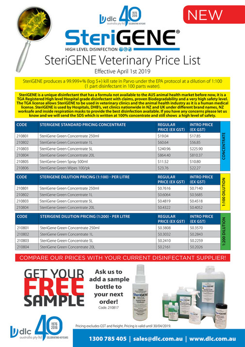 DLC Vet Pty Ltd SteriGENE_Vet_Price List_Jan 2019 Page 1 Created