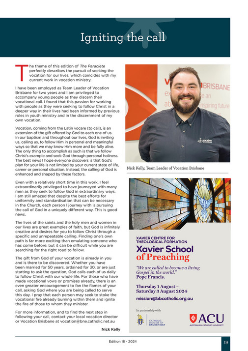 Vocations Examples Eckersley Group - Paraclete Magazine 2024 - Page 18-19