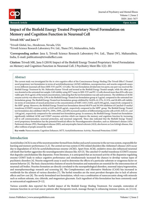 Impact of the Biofield Energy Treated Proprietary Novel Formulation on ...