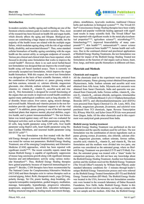 Role of the Biofield Energy Treated Test Formulation on Different Vital ...