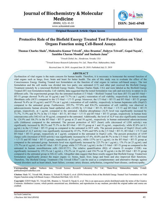 Protective Role of the Biofield Energy Treated Test Formulation on ...