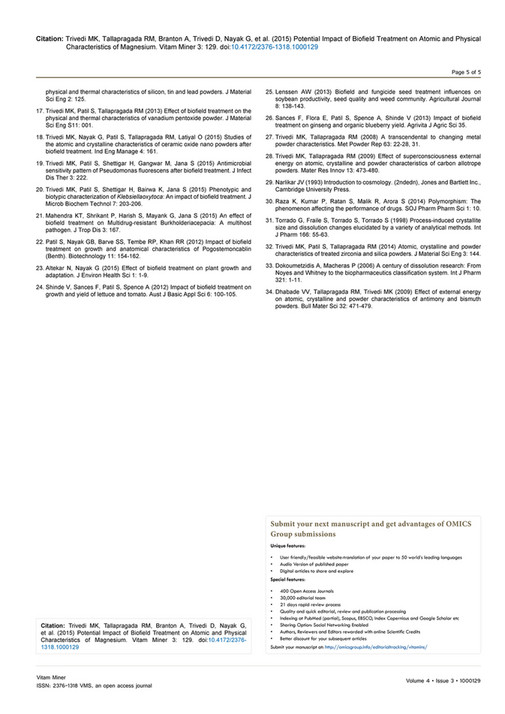 Potential Impact of Biofield Treatment on Atomic and Physical ...