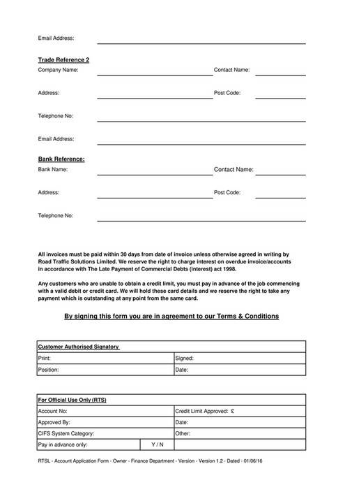 Road Traffic Solutions - Account Application Form - Version 1.2 - 2016 ...