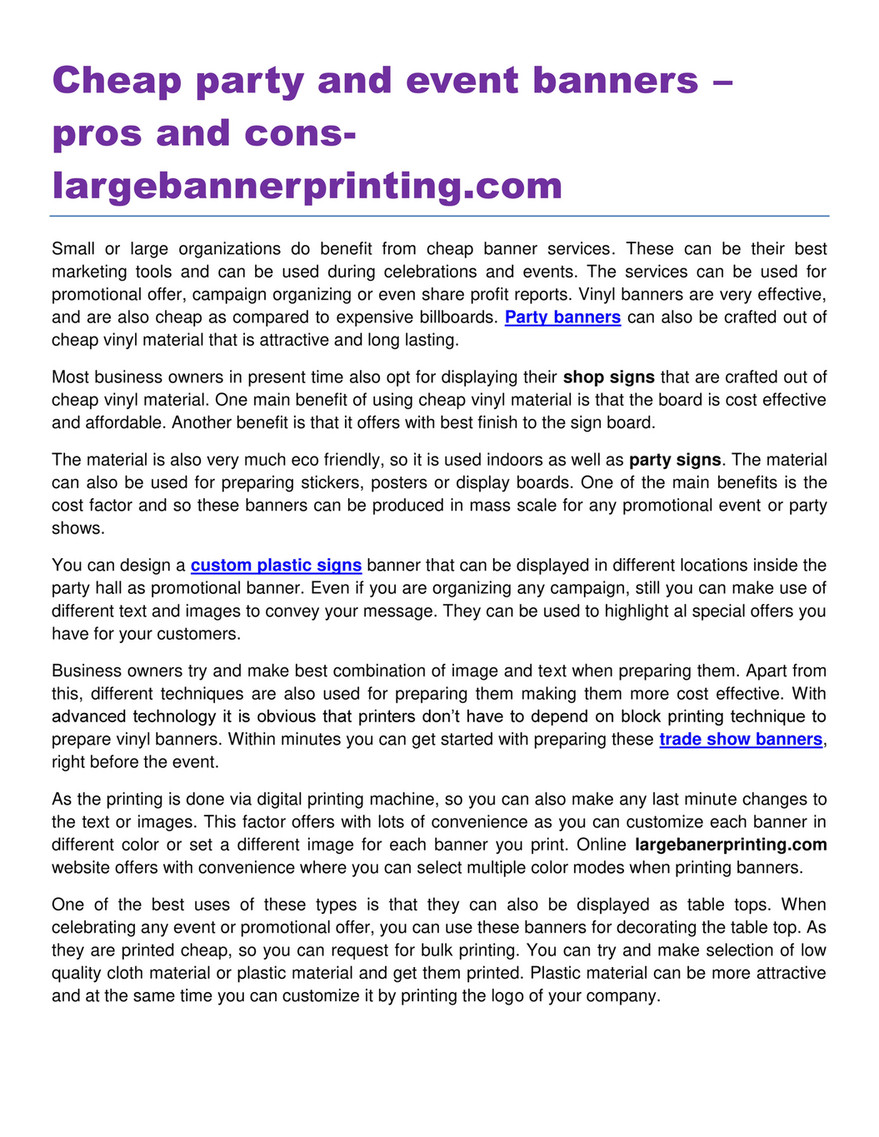 My Publications Cheap Party And Event Banners Pros And Cons