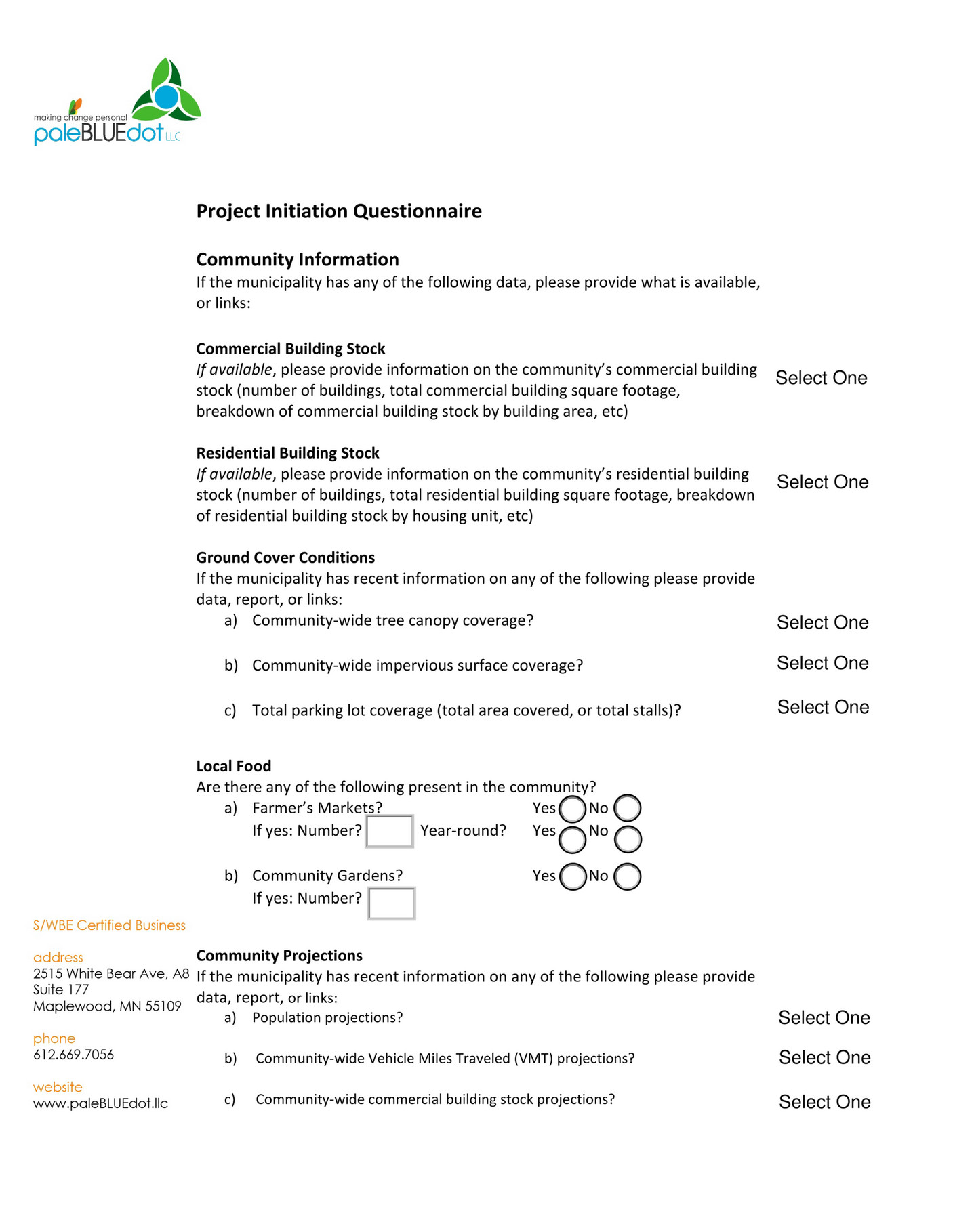 paleBLUEdot Example CAP Kickoff Questionnaire Page 1 Created with