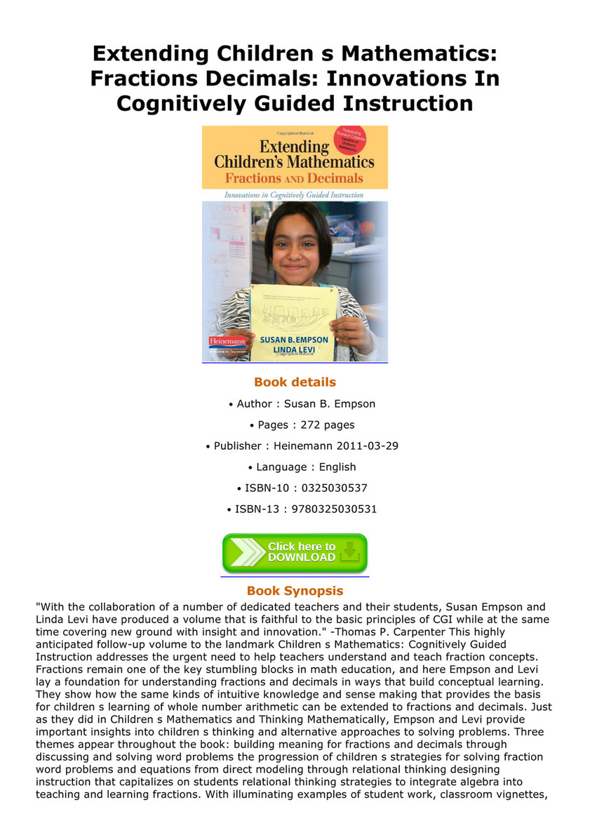 Innovations In Cognitively Guided Instruction Fractions /& Decimals Extending Childrens Mathematics