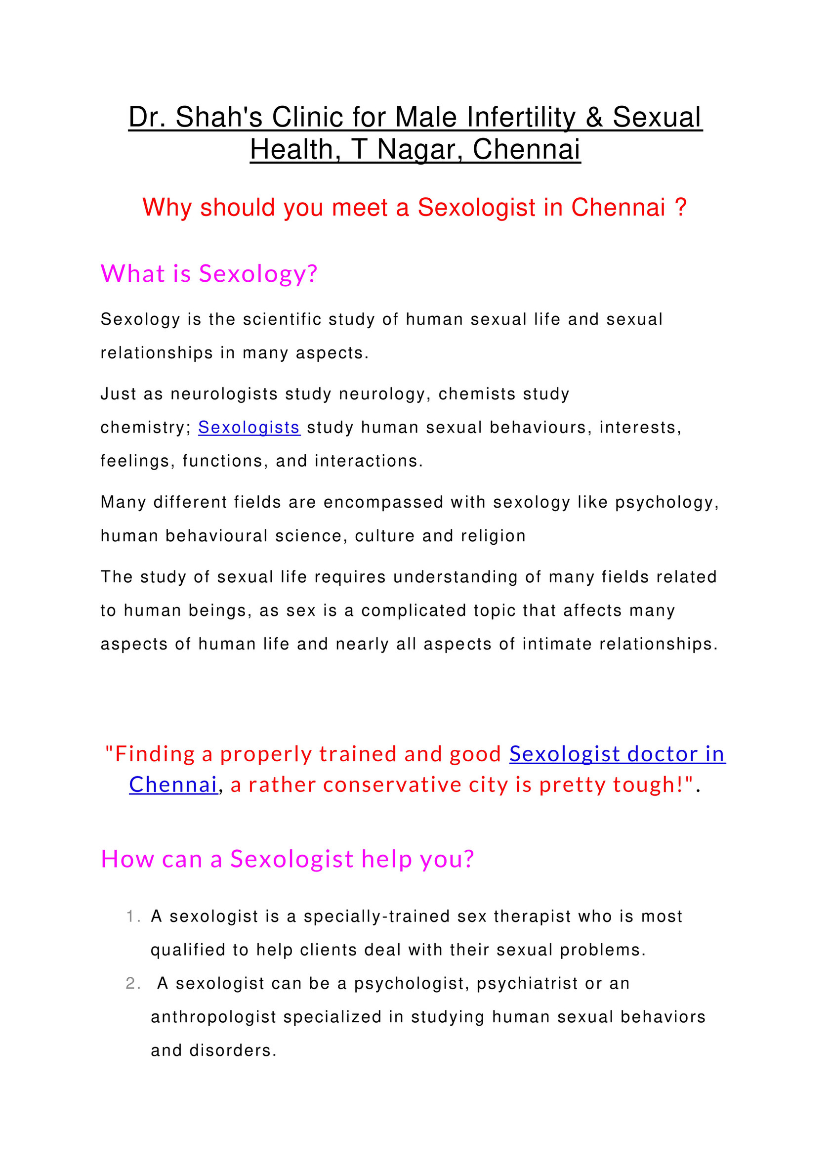 My publications Why should you meet a Sexologist in Chennai