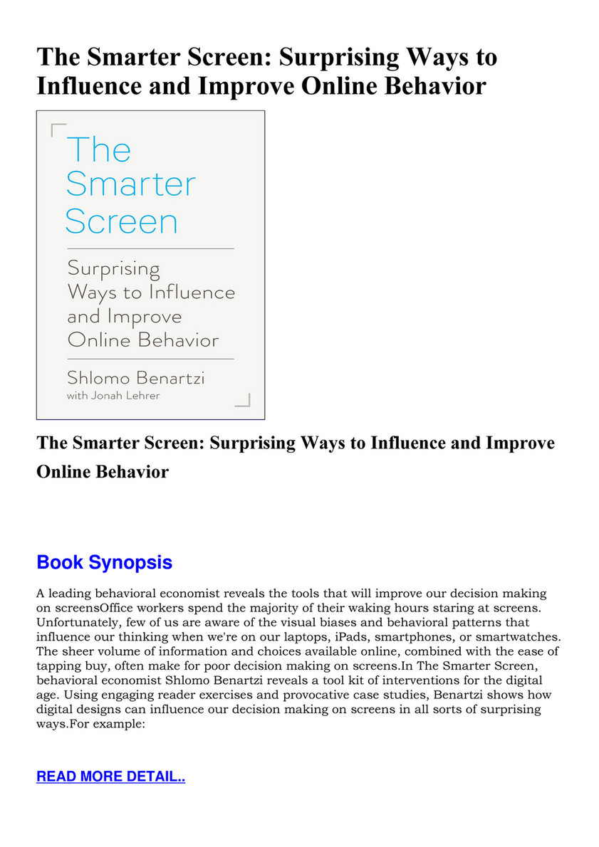 Surprising Ways to Influence and Improve Online Behavior The Smarter Screen 
