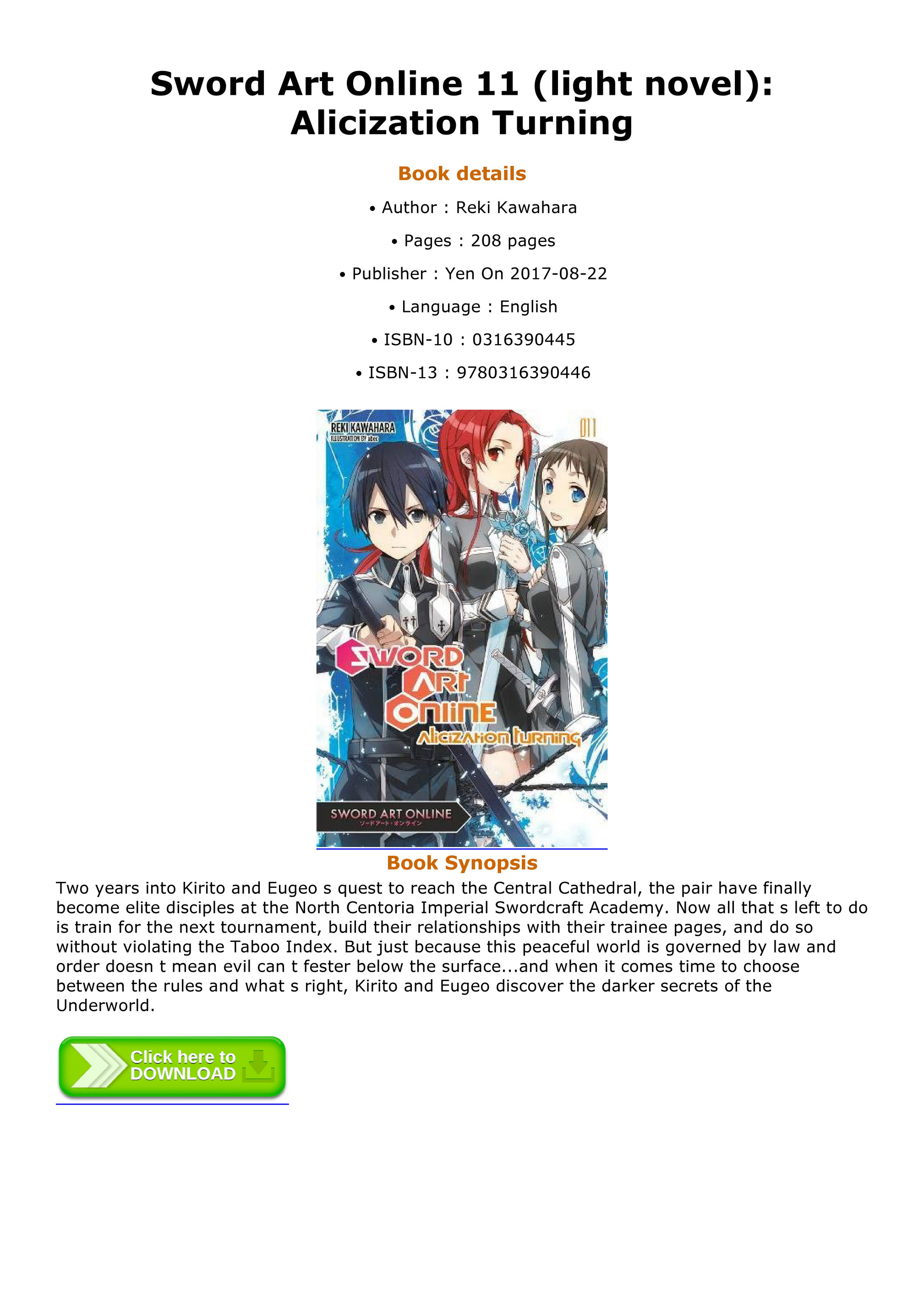 Top - Sword Art Online 11 Light Novel Alicization Turning - Page 1.