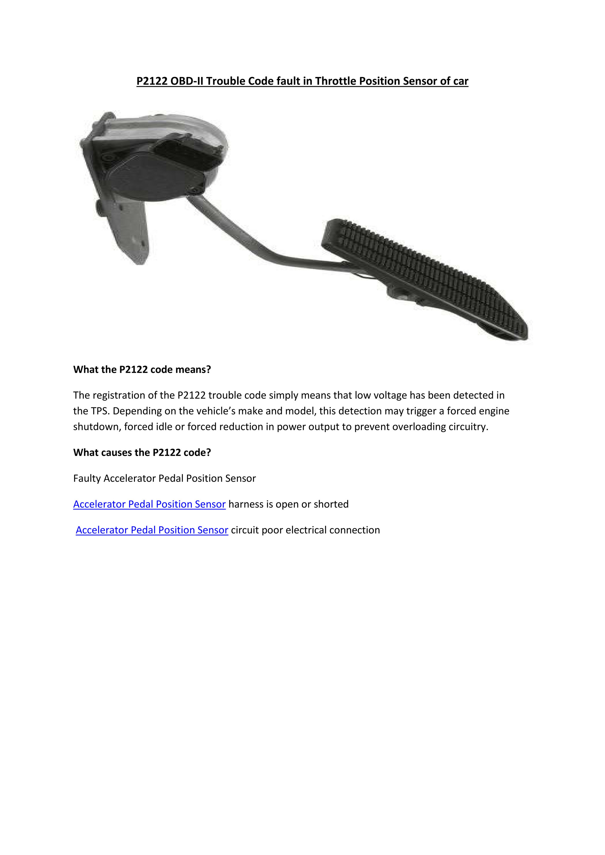 My publications - PartsavatarCar Parts, Toronto-P2122 OBD-II