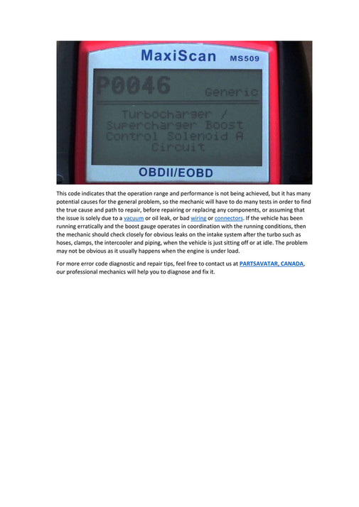 My publications Partsavatar, Canada Diagnose P0046 OBDII Trouble