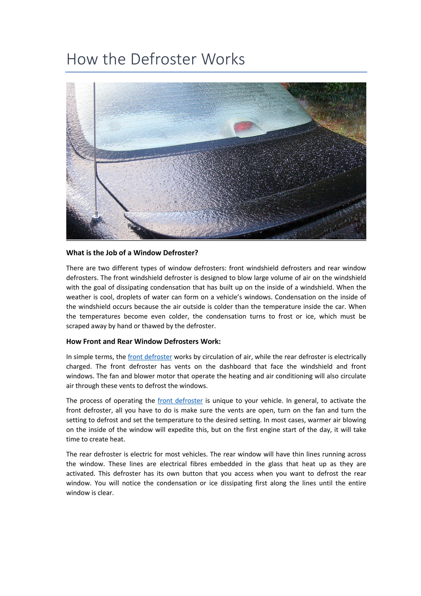 My Publications Partsavatar Autoparts How The Defroster Works 