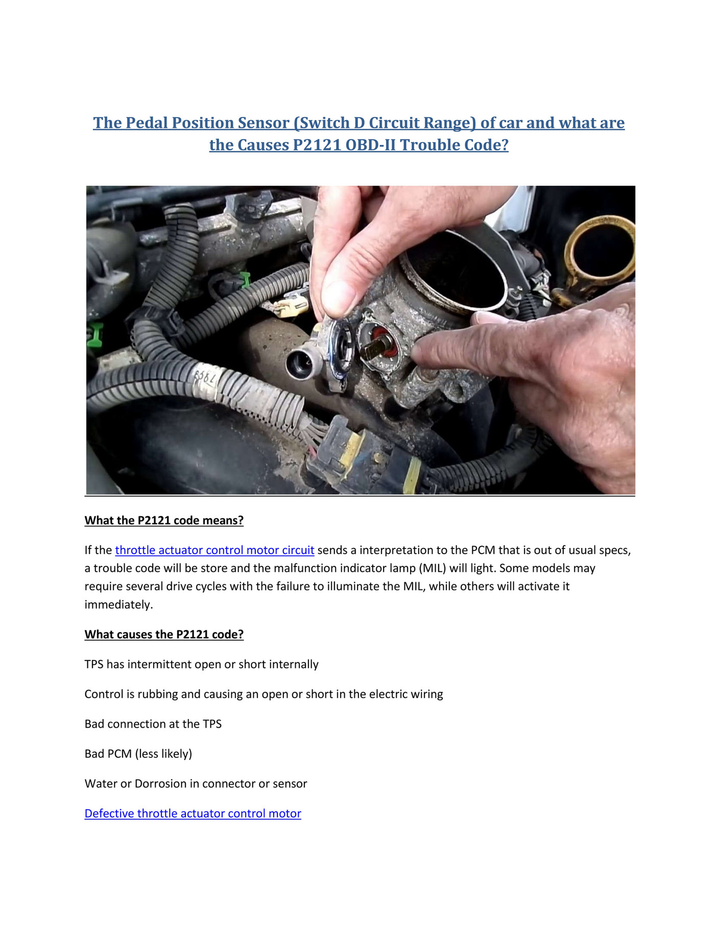 My Publications Partsavatar Car Accessories Canada Causes P2121 OBD II Trouble Code Page 