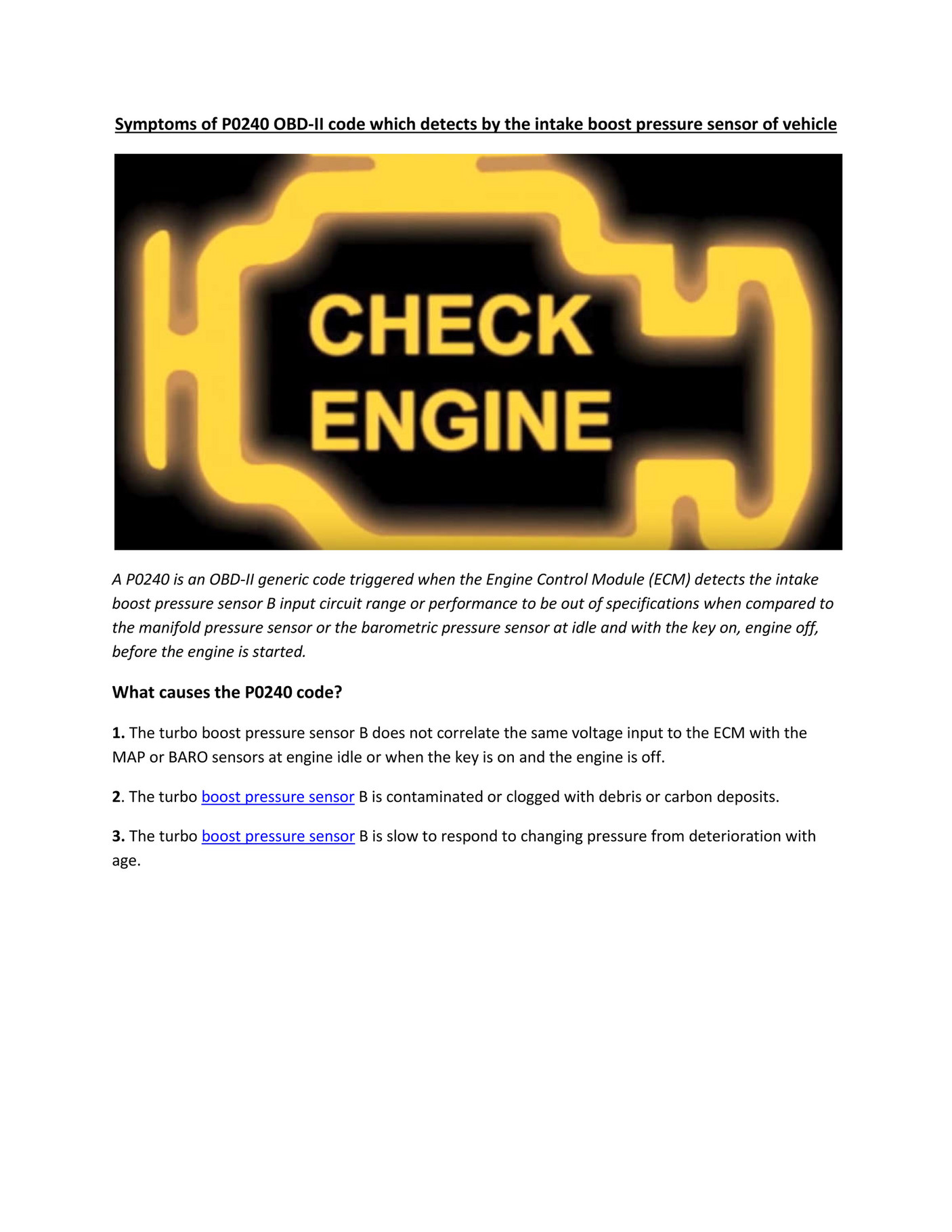 My publications Partsavatar Car Parts, Canada What are the symptoms of p0240 obd Page 1