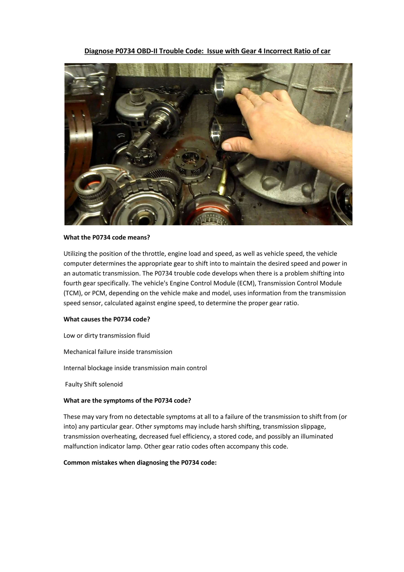 My publications Partsavatar, Canada Diagnose P0734 OBDII Trouble Code Issue with Gear 4