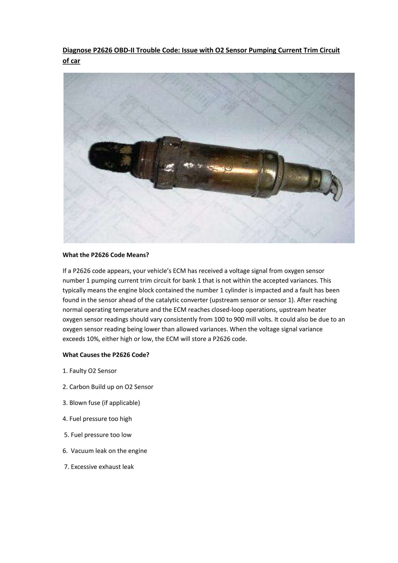 My publications Partsavatar, Canada Issue with O2 Sensor Pumping