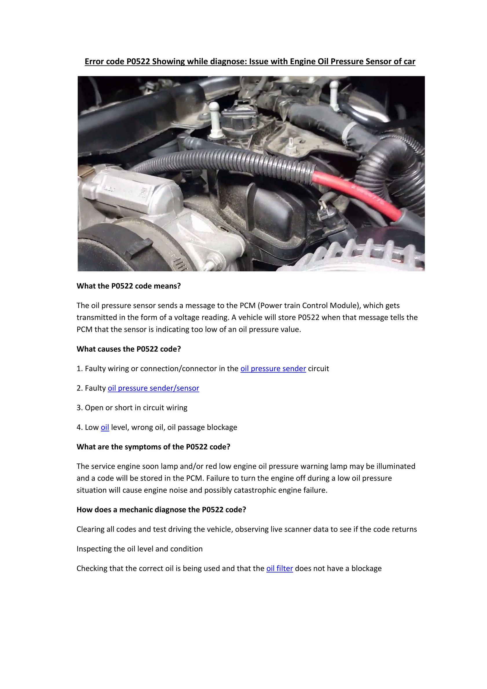 My publications Partsavatar Car Parts Canada Error code P0522 Showing while diagnose Page 1 Created with Publitas