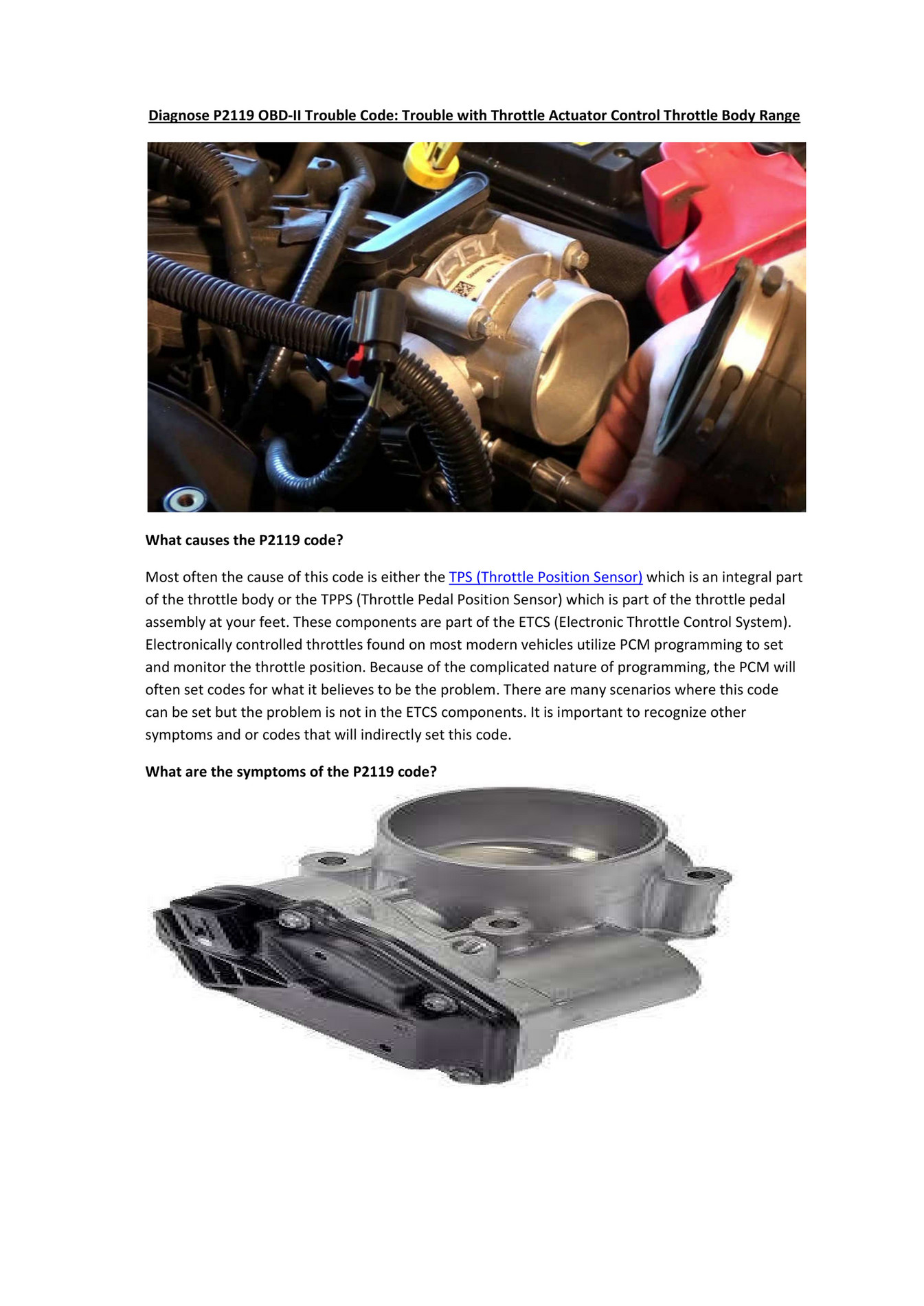 My publications Partsavatar Auto Parts, Canada Diagnose P2119 OBD
