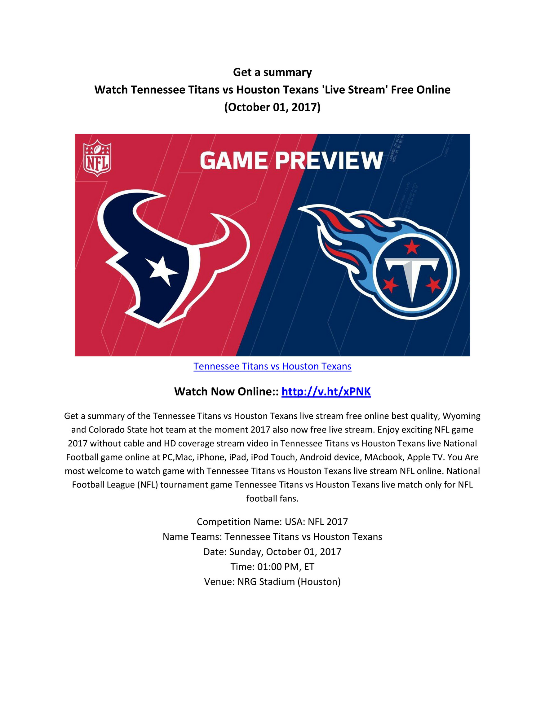 houston texans live stream on Watch Tennessee Titans Vs Houston Texans Live Stream Free Online Page 1 Created With Publitas Com