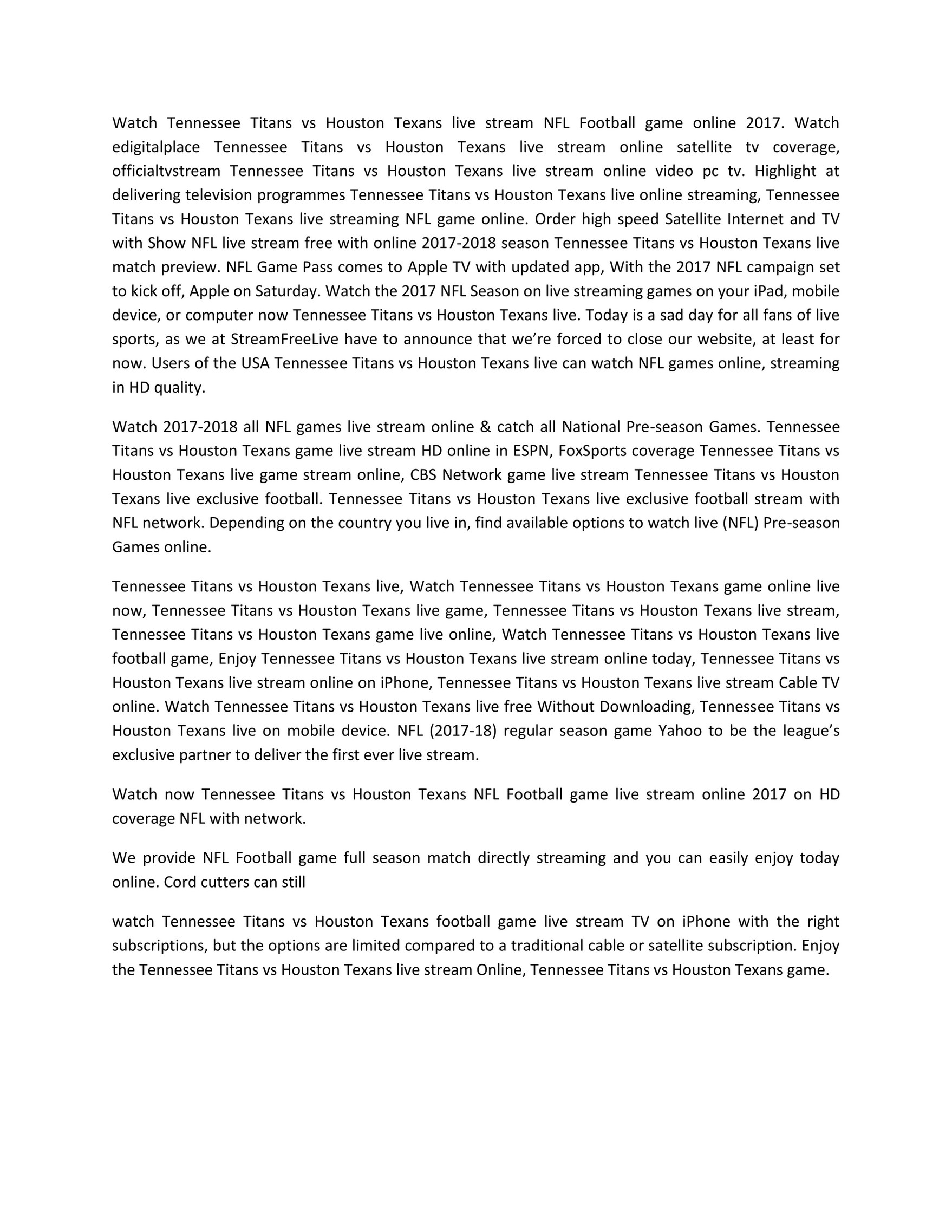 houston texans live stream on Watch Tennessee Titans Vs Houston Texans Live Stream Free Online Page 1 Created With Publitas Com