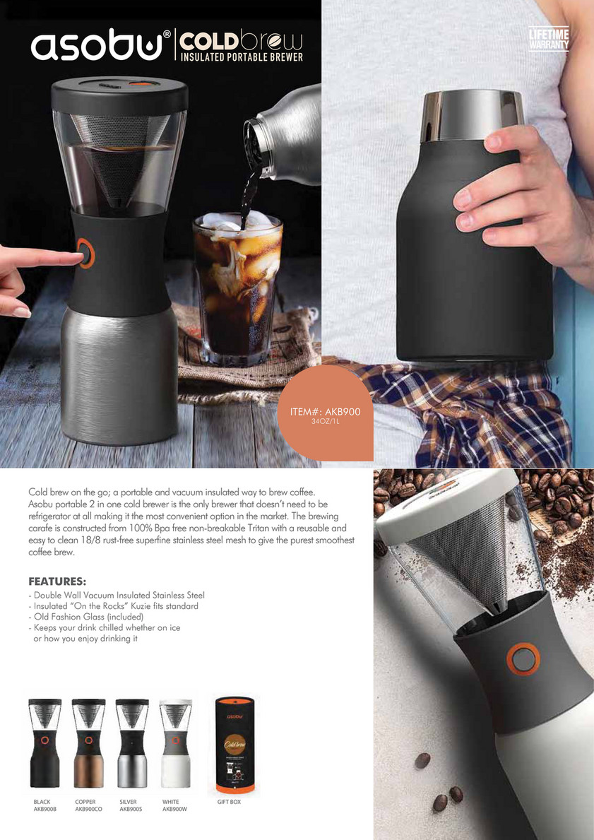 Asobu Coldbrew Portable Cold Brew Coffee Maker With a Vacuum Insulated 34oz  Stainless Steel 18/8 Carafe Bpa Free (Black)