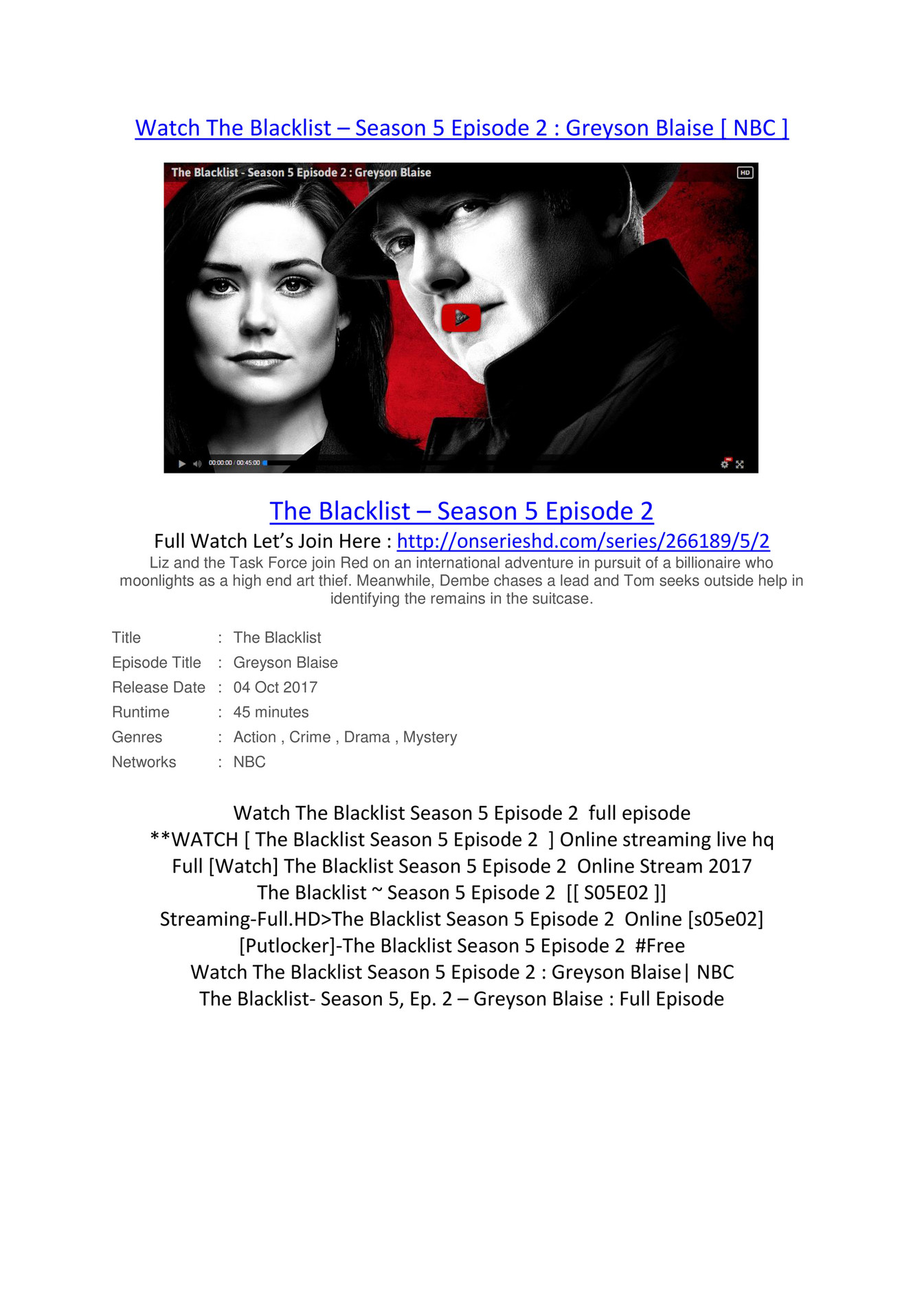 The Blacklist Season 5 Episode 2 Full HD Page 1 Created with