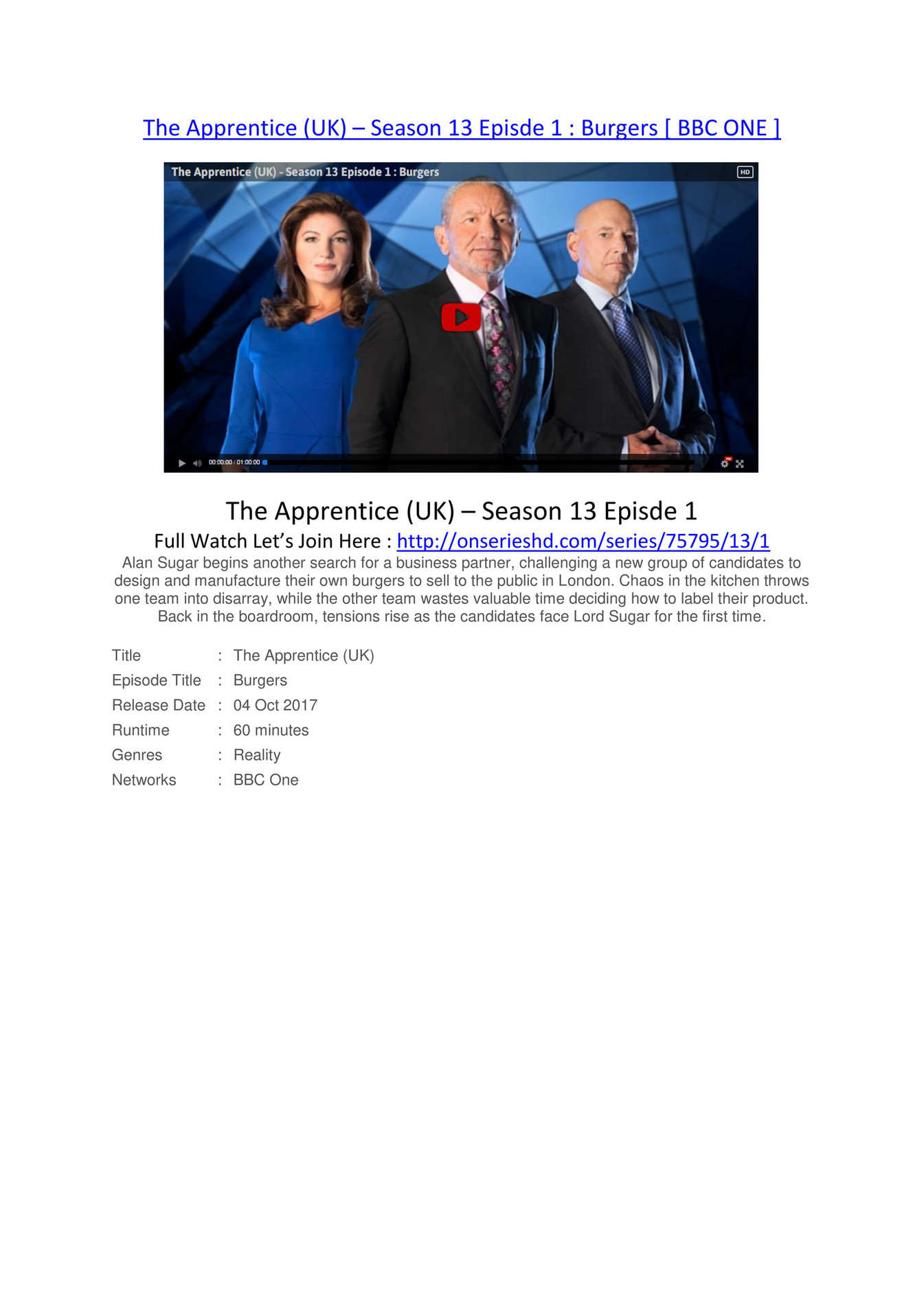 FullWatch! The Apprentice (UK) Season 13 Episde 1 [ s13xe01 ] Page