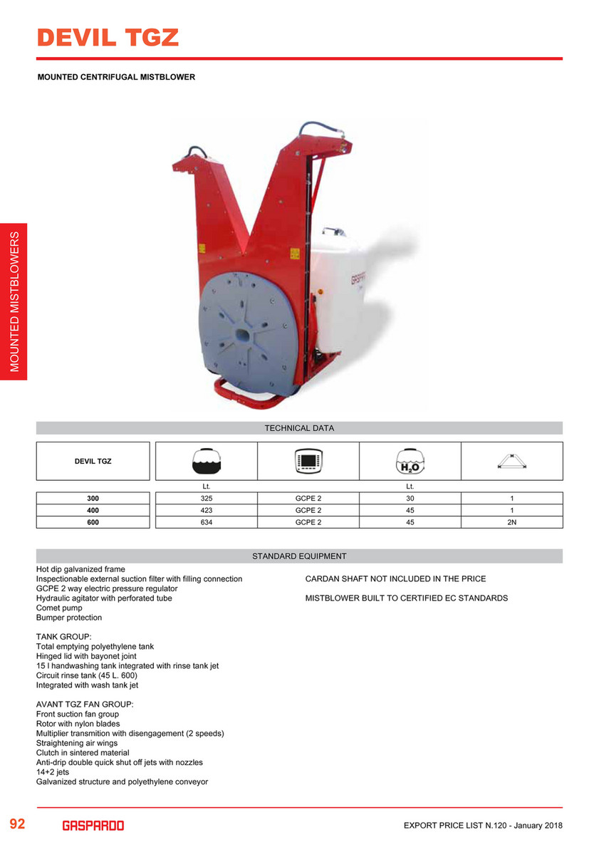MG Agrocenter s.r.o. - Price List - Machines #120 GASPARDO CROP PROTECTION  - EN - Page 92-93 - Created with Publitas.com