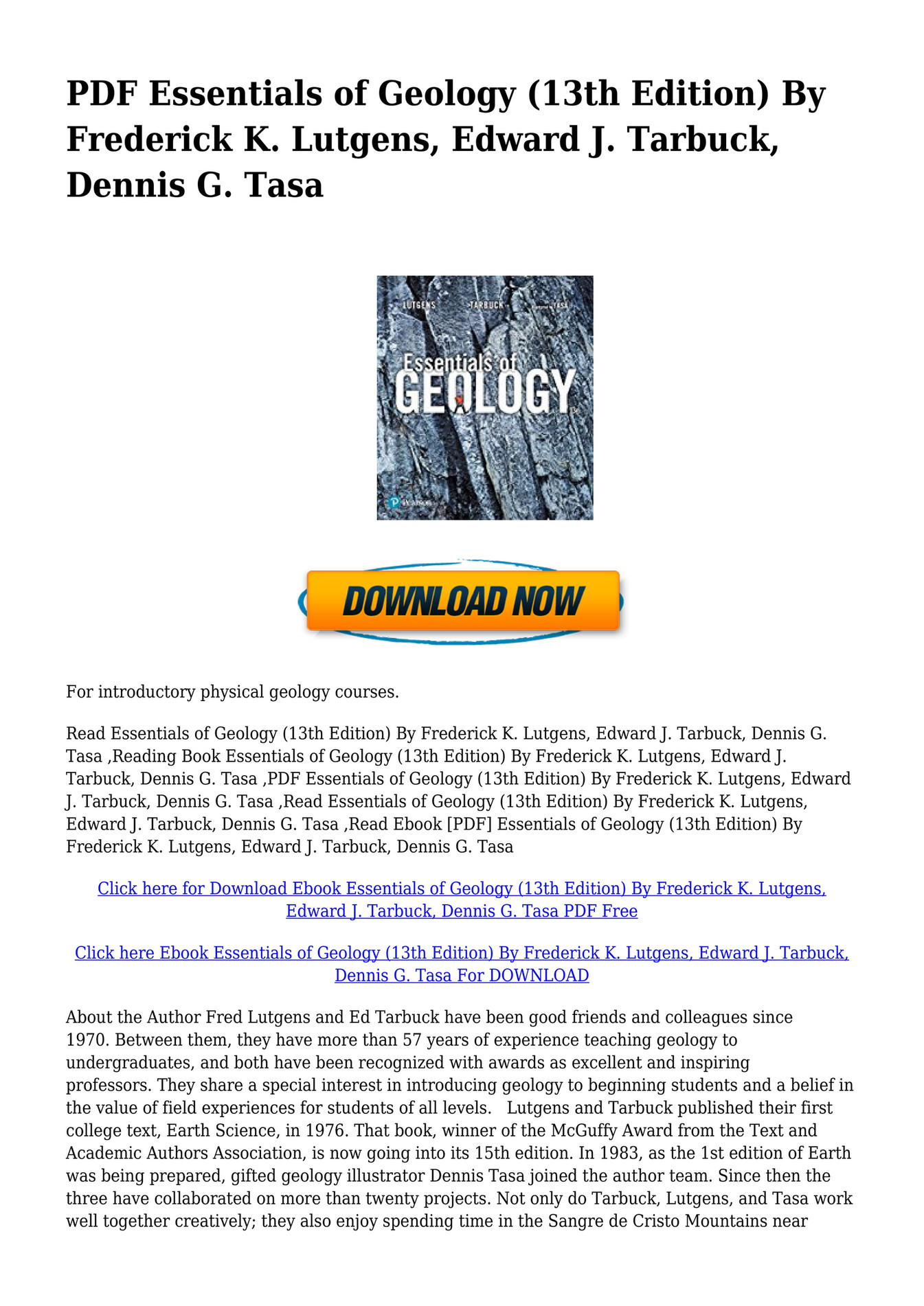Essentials of Geology， Global Edition Lutgens， Frederick、 Tarbuck， Edward; Tasa， Dennis Essentials of Geology: Lutgens, Frederick, Tarbuck, Edward