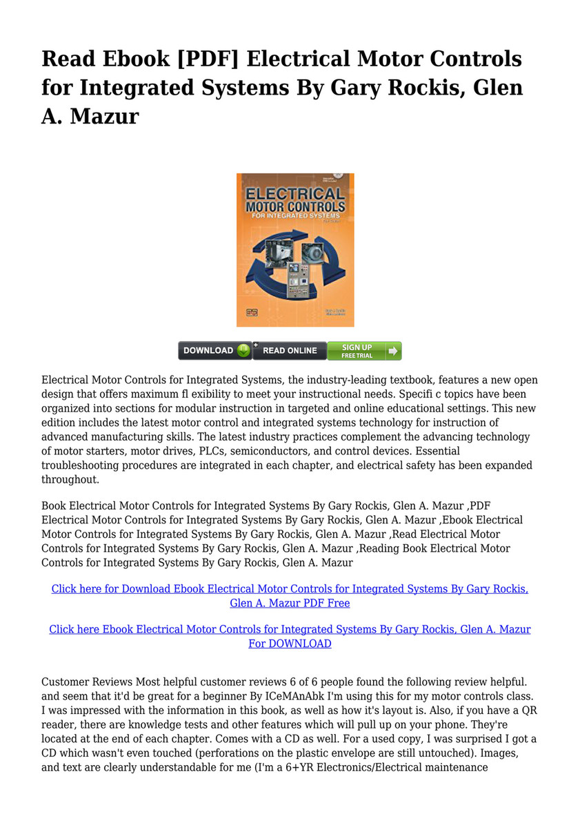 Electrical Motor Controls For Integrated Systems Textbook – Rockis & Mazur, Good Condition